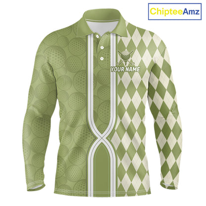 Custom Men Golf Polo Shirt, Argyle Green Golf Shirt, Personalized Name Team Golf Polo NHT1556