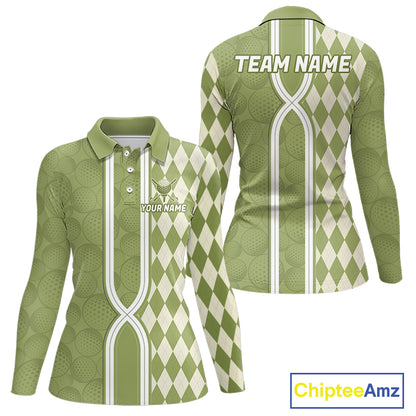 Custom Women Golf Polo Shirt, Argyle Green Golf Shirt, Personalized Name Team Golf Polo NHT1556