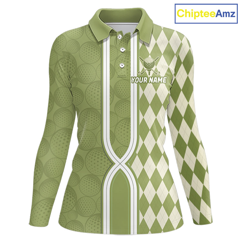 Custom Women Golf Polo Shirt, Argyle Green Golf Shirt, Personalized Name Team Golf Polo NHT1556