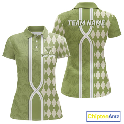 Custom Women Golf Polo Shirt, Argyle Green Golf Shirt, Personalized Name Team Golf Polo NHT1556