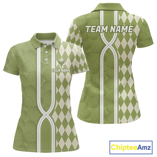 Custom Women Golf Polo Shirt, Argyle Green Golf Shirt, Personalized Name Team Golf Polo NHT1556