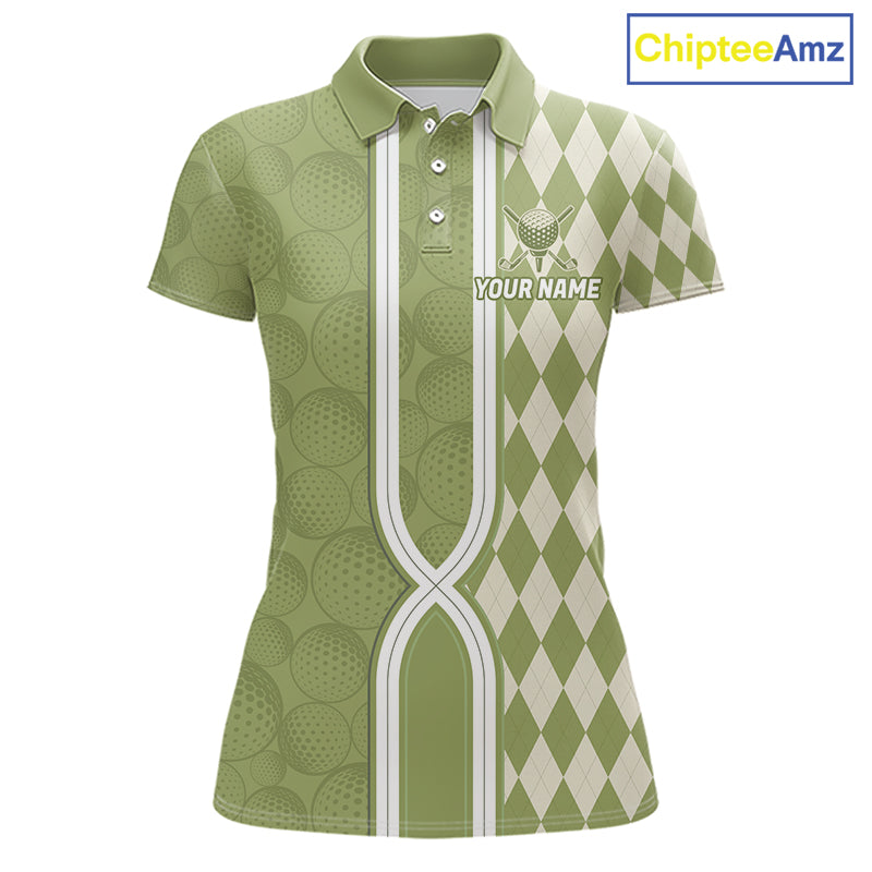 Custom Women Golf Polo Shirt, Argyle Green Golf Shirt, Personalized Name Team Golf Polo NHT1556