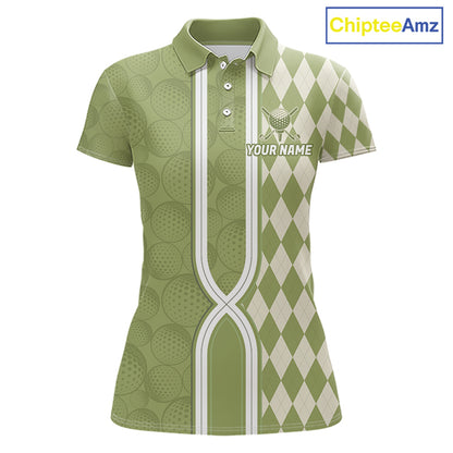 Custom Women Golf Polo Shirt, Argyle Green Golf Shirt, Personalized Name Team Golf Polo NHT1556