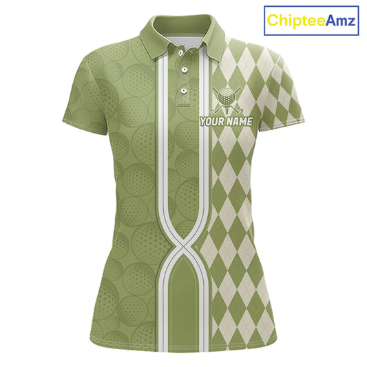 Custom Women Golf Polo Shirt, Argyle Green Golf Shirt, Personalized Name Team Golf Polo NHT1556