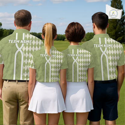 Custom Men Golf Polo Shirt, Argyle Green Golf Shirt, Personalized Name Team Golf Polo NHT1556