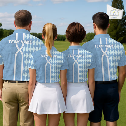 Custom Men Golf Polo Shirt, Argyle Blue Golf Shirt, Personalized Name Team Golf Polo NHT1557