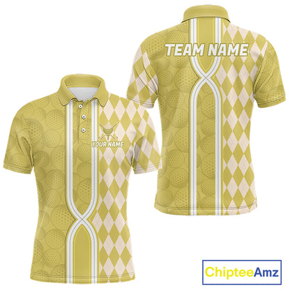 Custom Men Golf Polo Shirt, Argyle Yellow Golf Shirt, Personalized Name Team Golf Polo NHT1559