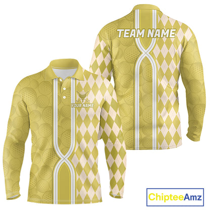 Custom Men Golf Polo Shirt, Argyle Yellow Golf Shirt, Personalized Name Team Golf Polo NHT1559