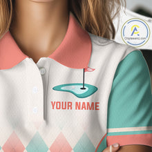 Load image into Gallery viewer, Argyle Pattern Golf Polo Shirts For Womens Custom Name, Golf Pattern Orange Turquoise Shirt Gifts NHT929