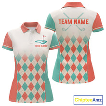 Load image into Gallery viewer, Argyle Pattern Golf Polo Shirts For Womens Custom Name, Golf Pattern Orange Turquoise Shirt Gifts NHT929