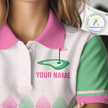 Load image into Gallery viewer, Argyle Pattern Golf Polo Shirts For Womens Custom Name, Golf Pattern Pink Green Shirt Gifts NHT930