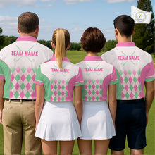 Load image into Gallery viewer, Argyle Pattern Golf Polo Shirts For Womens Custom Name, Golf Pattern Pink Green Shirt Gifts NHT930
