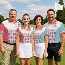 Load image into Gallery viewer, Argyle Pattern Golf Polo Shirts For Womens Custom Name, Golf Pattern Red Blue Shirt Gifts NHT931