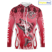 Load image into Gallery viewer, Personalized Team Bass Fishing Shirt - Long Sleeve Hooded Tournament Fishing Apparel|Red 