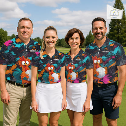 Funny Chicken Golf Polo Shirt Personalized Custom Name Team Golf Shirt Gift For Men NHT1247