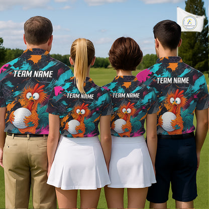 Funny Chicken Golf Polo Shirt Personalized Custom Name Team Golf Shirt Gift For Men NHT1247
