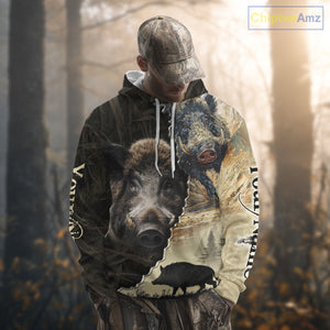 Brown Camo Wild Hog Hunting 3D All Over Print Shirts Custom Name, Boar Hunting Shirt NHT148