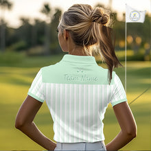 Load image into Gallery viewer, Personalized Golf Polo Shirt Mint Green Striped Custom Team Name Polo For Womens NHT939