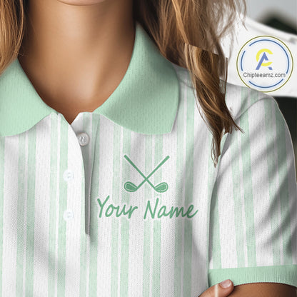 Personalized Golf Polo Shirt Mint Green Striped Custom Team Name Polo For Womens NHT939