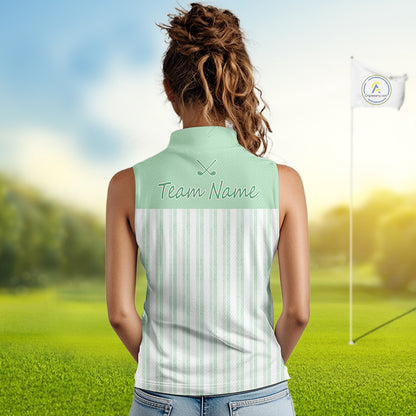 Personalized Womens Sleeveless Golf Polo Shirt Mint Green Striped Custom Team Name Polo For Womens NHT939