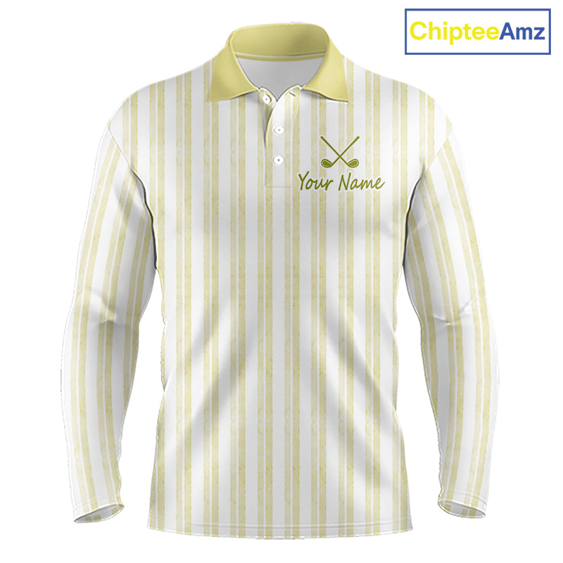 Personalized mint yellow striped golf polo shirt for men with custom team name