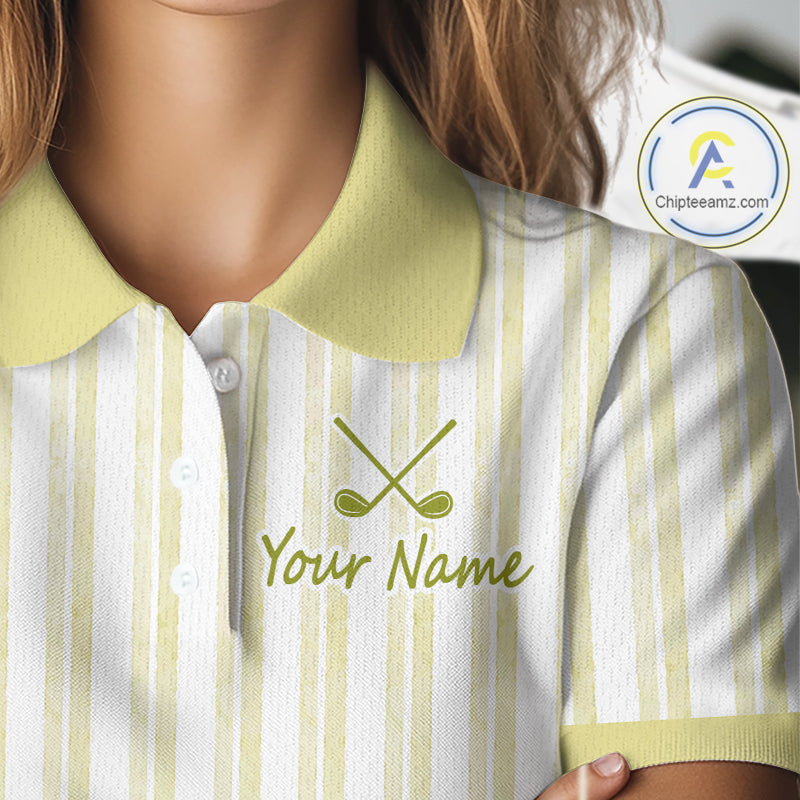 Personalized Golf Polo Shirt Mint Yellow Striped Custom Team Name Polo For Womens NHT940
