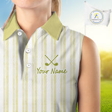Load image into Gallery viewer, Personalized Womens Sleeveless Golf Polo Shirt Mint Yellow Striped Custom Team Name Polo For Womens NHT940
