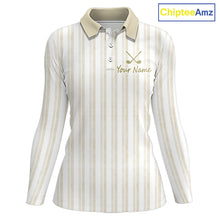 Load image into Gallery viewer, Personalized Golf Polo Shirt Beige Striped Custom Team Name Polo For Womens 