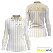 Load image into Gallery viewer, Personalized Golf Polo Shirt Beige Striped Custom Team Name Polo For Womens 