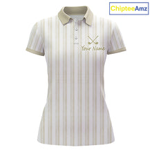Load image into Gallery viewer, Personalized Golf Polo Shirt Beige Striped Custom Team Name Polo For Womens 