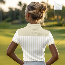 Load image into Gallery viewer, Personalized Golf Polo Shirt Beige Striped Custom Team Name Polo For Womens NHT941