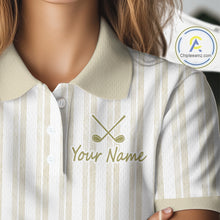 Load image into Gallery viewer, Personalized Golf Polo Shirt Beige Striped Custom Team Name Polo For Womens NHT941