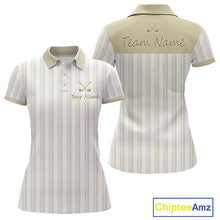 Load image into Gallery viewer, Personalized Golf Polo Shirt Beige Striped Custom Team Name Polo For Womens 