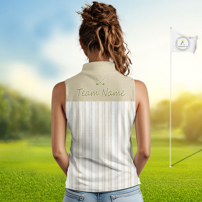 Personalized Womens Sleeveless Golf Polo Shirt Beige Striped Custom Team Name Polo For Womens NHT941