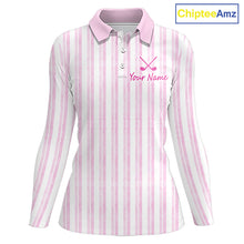 Load image into Gallery viewer, Personalized Golf Polo Shirt Mint Pink Striped Custom Team Name