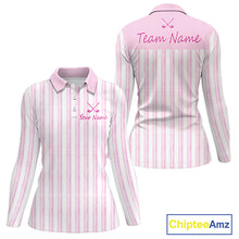 Load image into Gallery viewer, Personalized Golf Polo Shirt Mint Pink Striped Custom Team Name