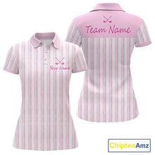 Load image into Gallery viewer, Personalized Golf Polo Shirt Mint Pink Striped Custom Team Name