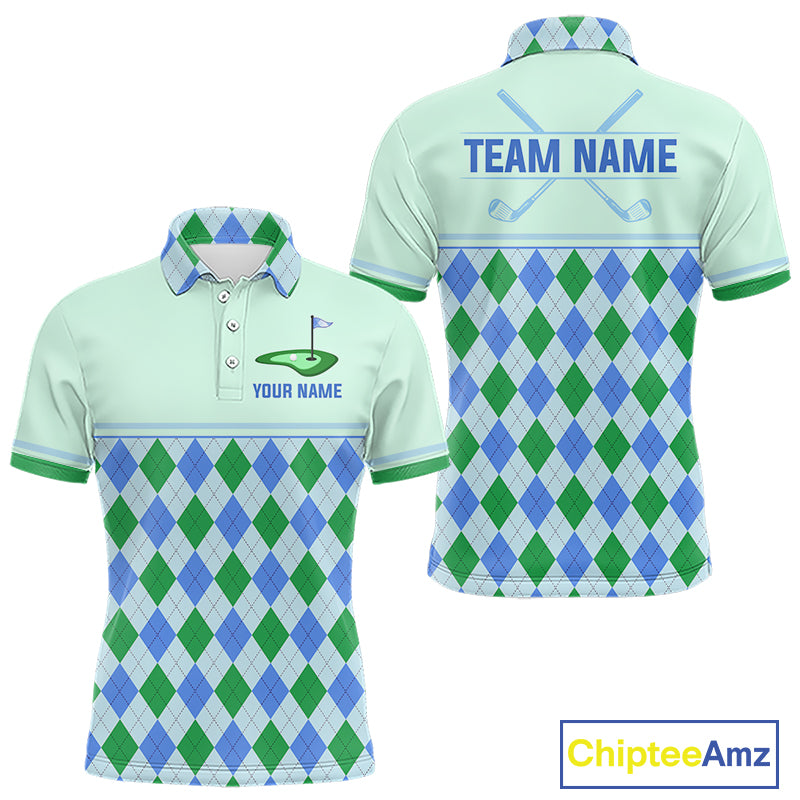 Green Blue Argyle Golf Polo Shirt Personalized Mens Golf Shirt Golf Outfit Family Team Shirts NHT1395