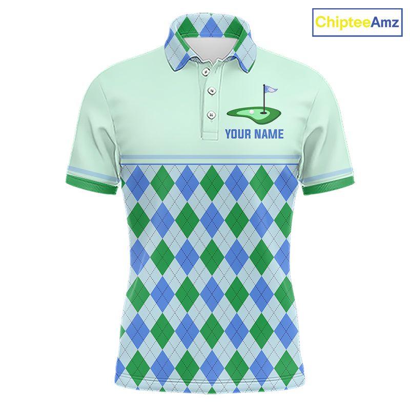 Green Blue Argyle Golf Polo Shirt Personalized Mens Golf Shirt Golf Outfit Family Team Shirts NHT1395