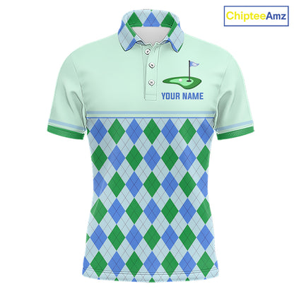 Green Blue Argyle Golf Polo Shirt Personalized Mens Golf Shirt Golf Outfit Family Team Shirts NHT1395