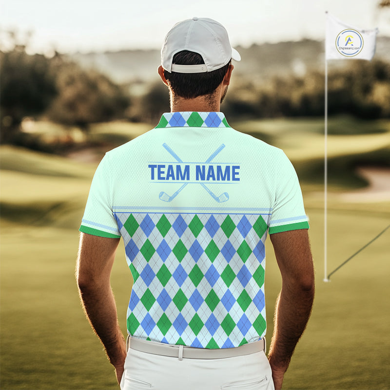 Green Blue Argyle Golf Polo Shirt Personalized Mens Golf Shirt Golf Outfit Family Team Shirts NHT1395