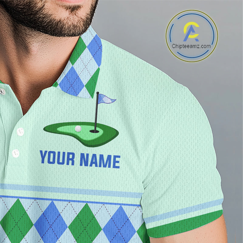 Green Blue Argyle Golf Polo Shirt Personalized Mens Golf Shirt Golf Outfit Family Team Shirts NHT1395