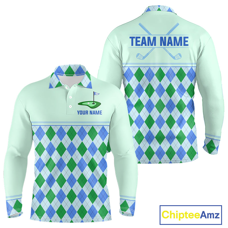 Green Blue Argyle Golf Polo Shirt Personalized Mens Golf Shirt Golf Outfit Family Team Shirts NHT1395