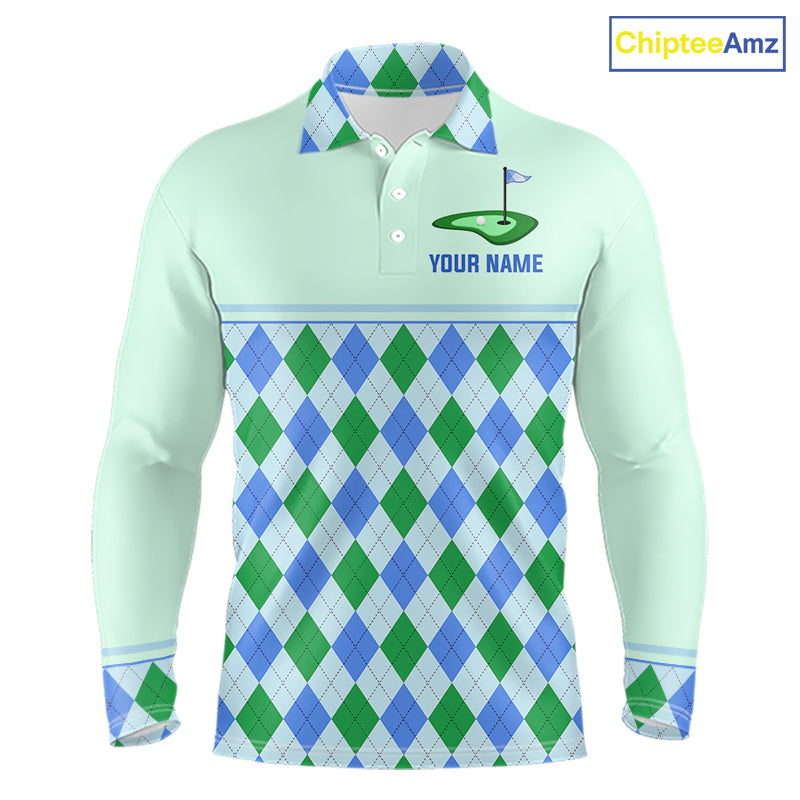Green Blue Argyle Golf Polo Shirt Personalized Mens Golf Shirt Golf Outfit Family Team Shirts NHT1395
