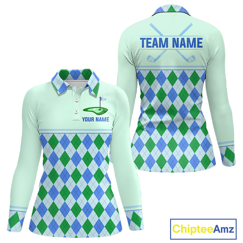 Green Blue Argyle Golf Polo Shirt Personalized Womens Golf Shirt Golf Outfit Family Team Shirts NHT1395