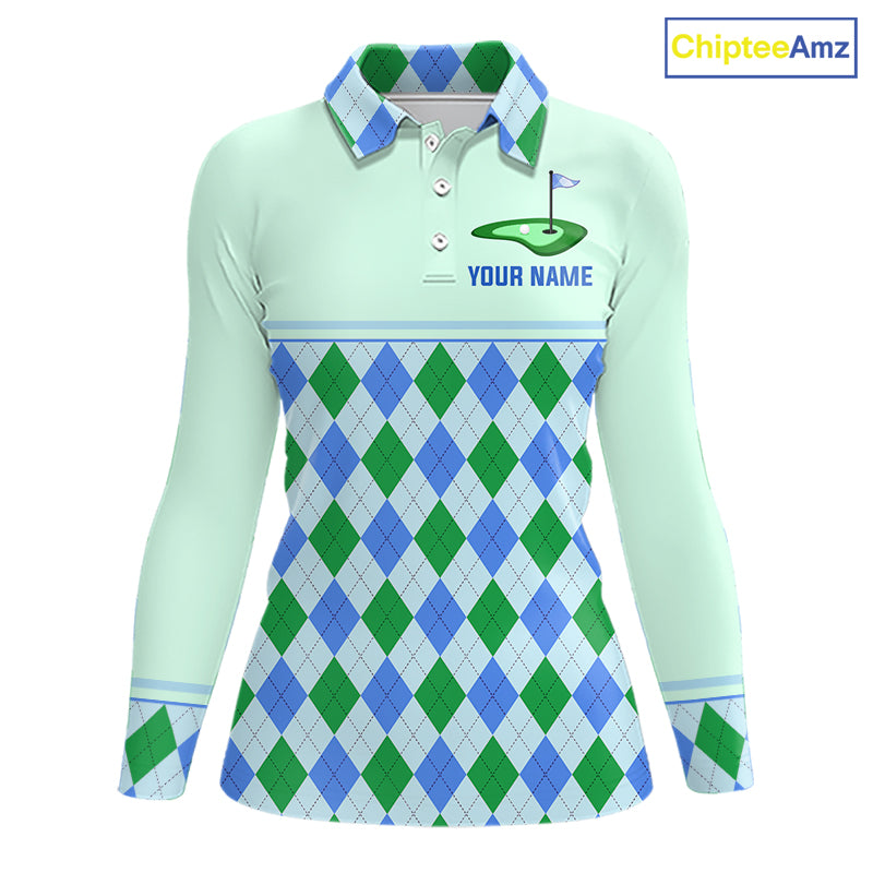 Green Blue Argyle Golf Polo Shirt Personalized Womens Golf Shirt Golf Outfit Family Team Shirts NHT1395