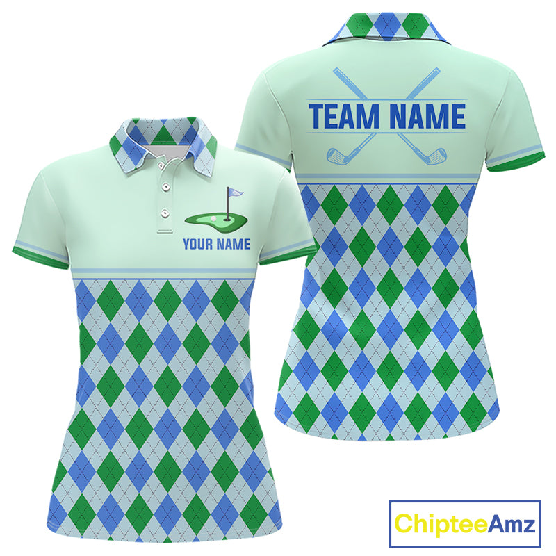 Green Blue Argyle Golf Polo Shirt Personalized Womens Golf Shirt Golf Outfit Family Team Shirts NHT1395