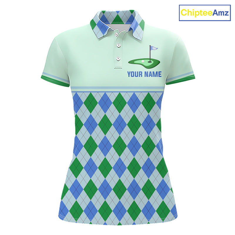 Green Blue Argyle Golf Polo Shirt Personalized Womens Golf Shirt Golf Outfit Family Team Shirts NHT1395