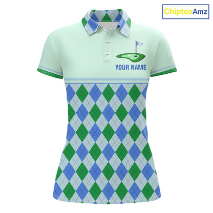Green Blue Argyle Golf Polo Shirt Personalized Womens Golf Shirt Golf Outfit Family Team Shirts NHT1395