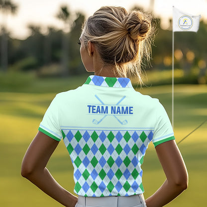 Green Blue Argyle Golf Polo Shirt Personalized Womens Golf Shirt Golf Outfit Family Team Shirts NHT1395